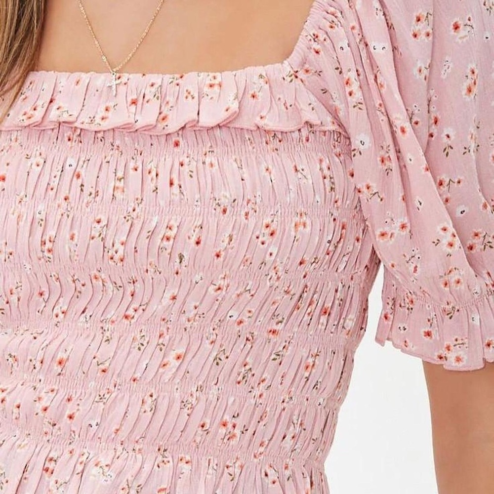 Y2K Forever 21 Pink Floral Smocked Top